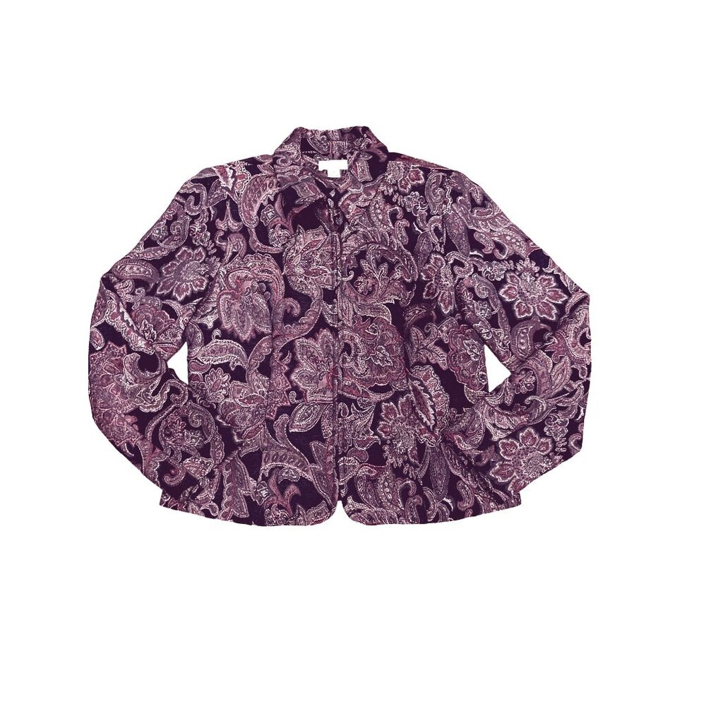 Christopher & Banks Vintage Zip Front Paisley Jacket Size M w Shoulder Pads - Picture 9 of 9